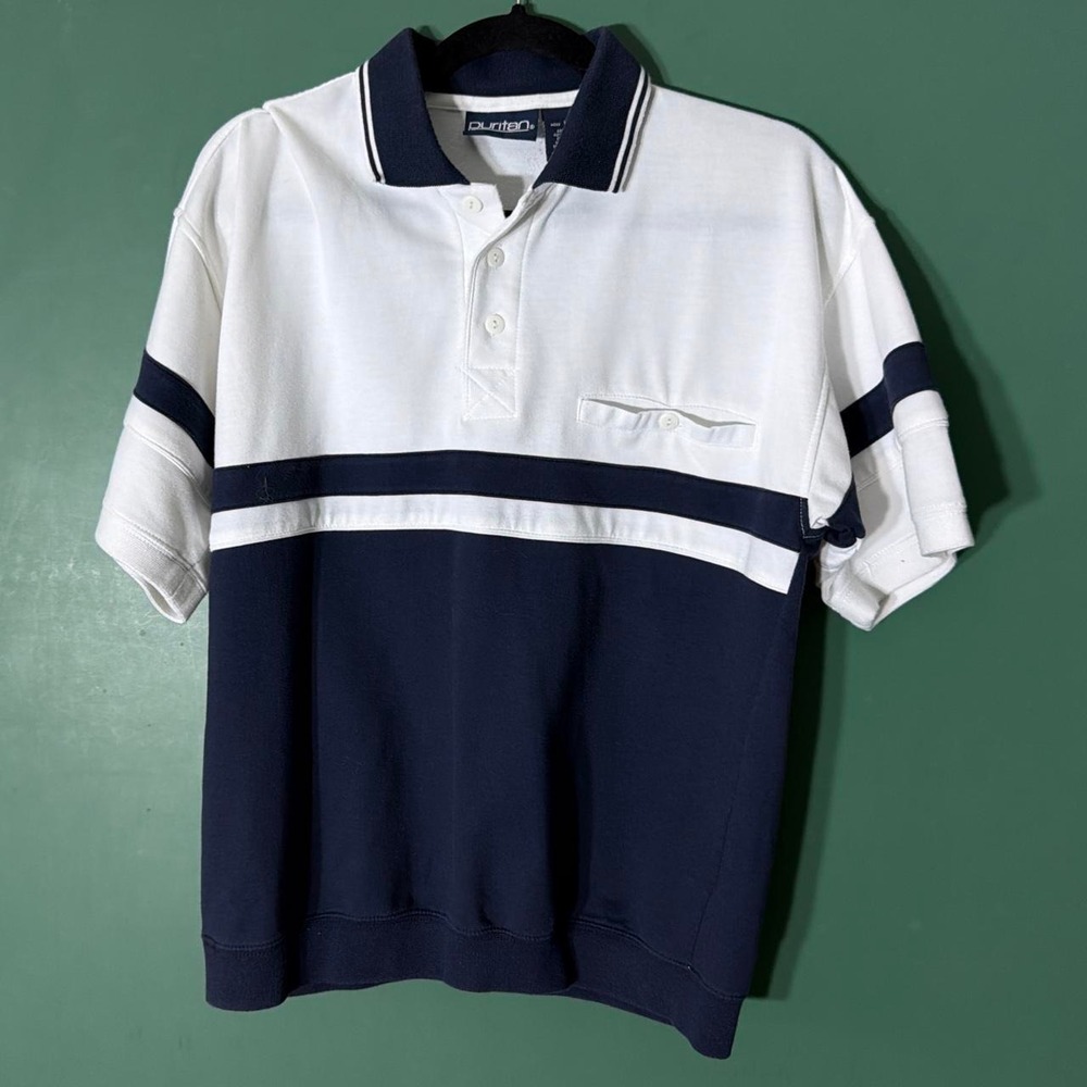 Puritan Vintage Colorblock Polo Shirt Mens Preppy Short Sl